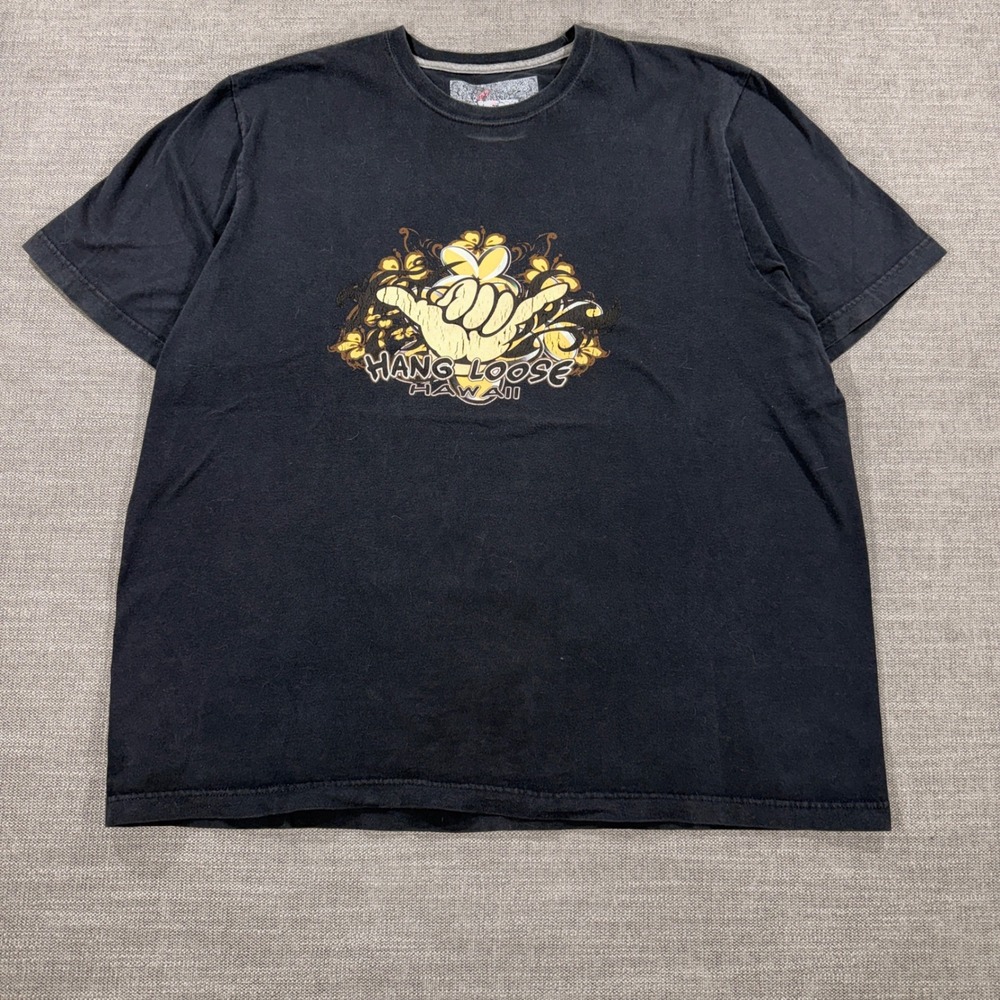 Hang Loose Hawaii Graphic T-Shirt Mens 2XL Black Excellent Shaka Surf‎ Tee